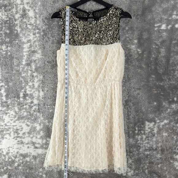 Mimi Chica Size L Floral Print Lace Sleeve Sequin Keyhole Fit Flared Mini Dress - Picture 3 of 8